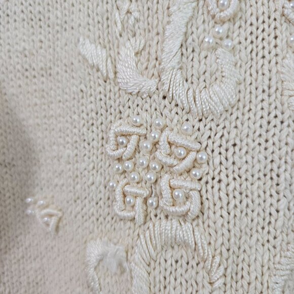 Vintage Cardini Beige Embroidered Sweater M 55% Ramie 45% Cotton《884》J - Picture 6 of 7